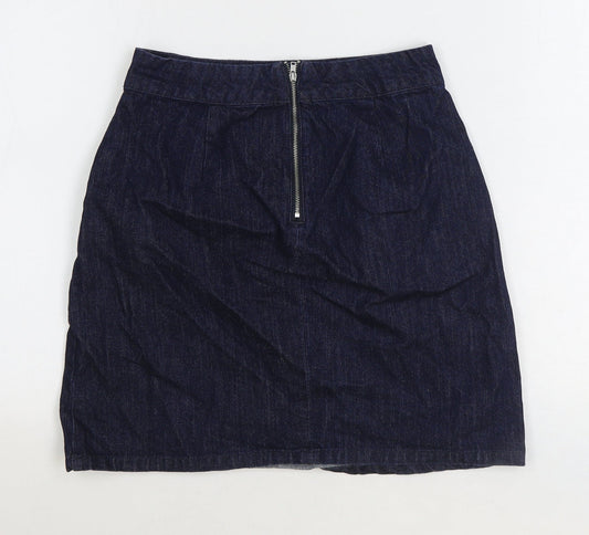 Warehouse Womens Blue Cotton Straight & Pencil Skirt Size 10 Zip
