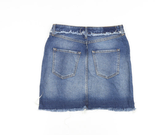 River Island Womens Blue Cotton Straight & Pencil Skirt Size 8 Button
