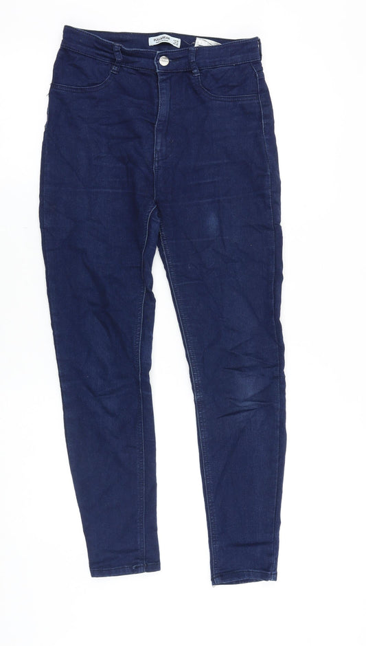 Pull&Bear Womens Blue Cotton Skinny Jeans Size 10 Slim Zip