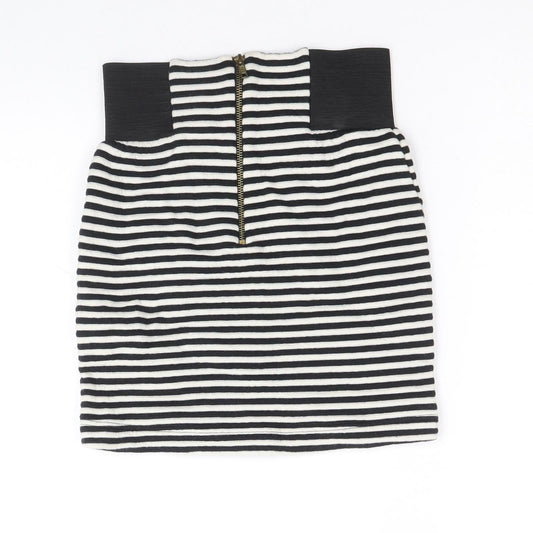 Topshop Womens Black Striped Cotton Bandage Skirt Size 8 Zip
