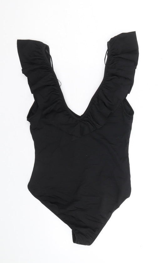 Zara Womens Black Polyamide Bodysuit One-Piece Size S Snap