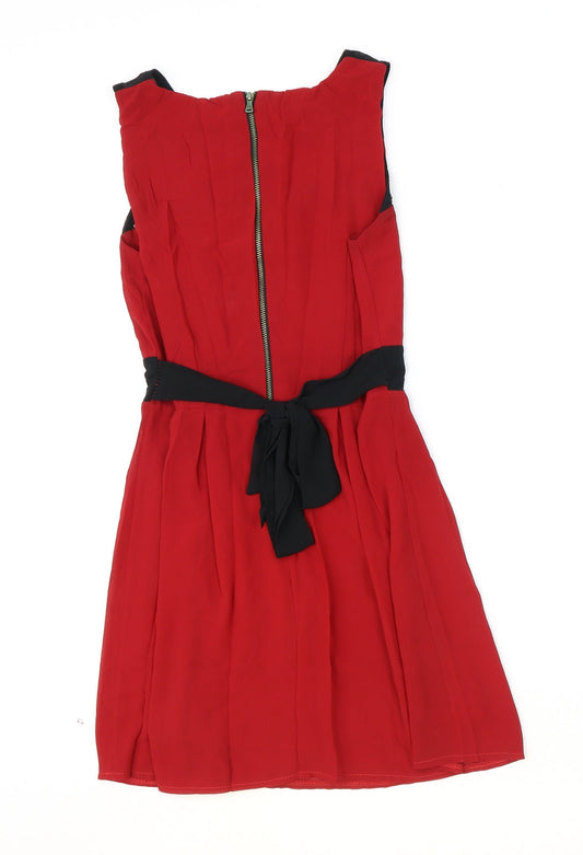 Preworn Womens Red Polyester Skater Dress Size S Scoop Neck Zip