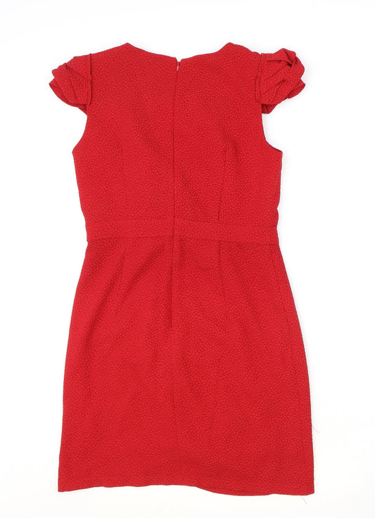 fever occasion Womens Red Geometric Polyester Sheath Size 10 Round Neck Zip