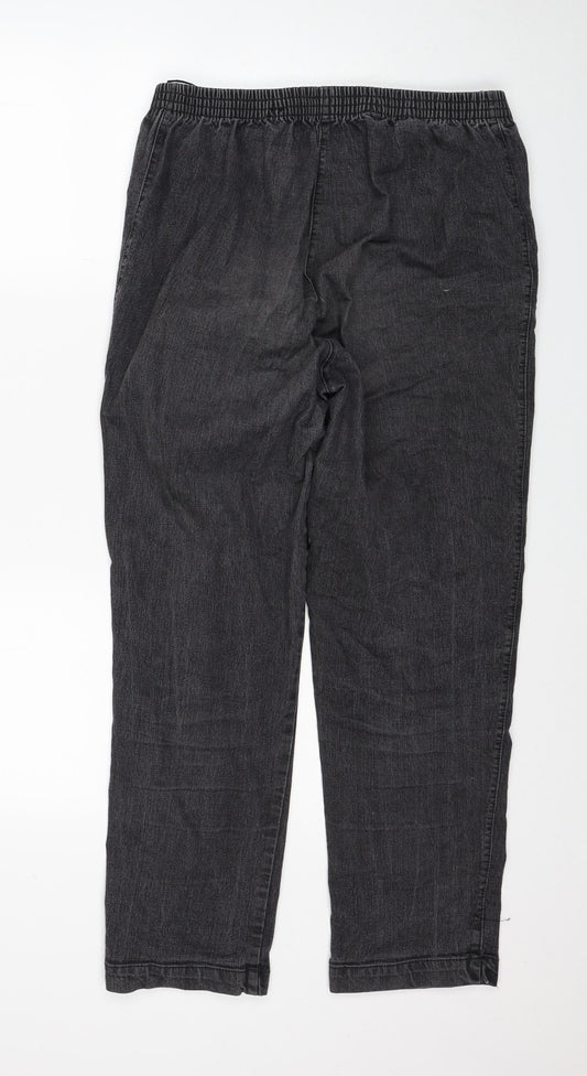 New Fashion Womens Black Cotton Straight Jeans Size 30 in Regular Button