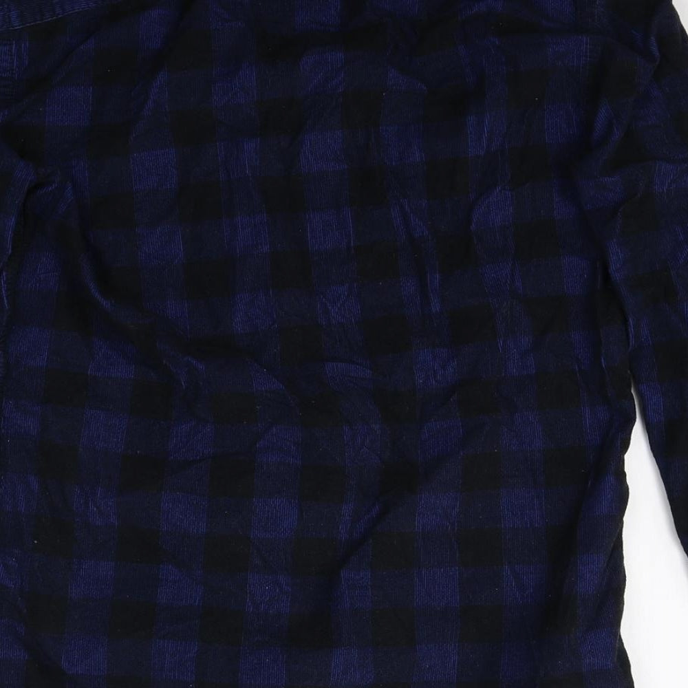 Marks and Spencer Mens Blue Check Cotton Button-Up Size S Collared Button