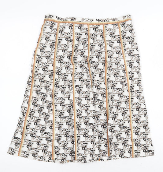 Barbara Initials Womens White Geometric Polyester Swing Skirt Size M Zip