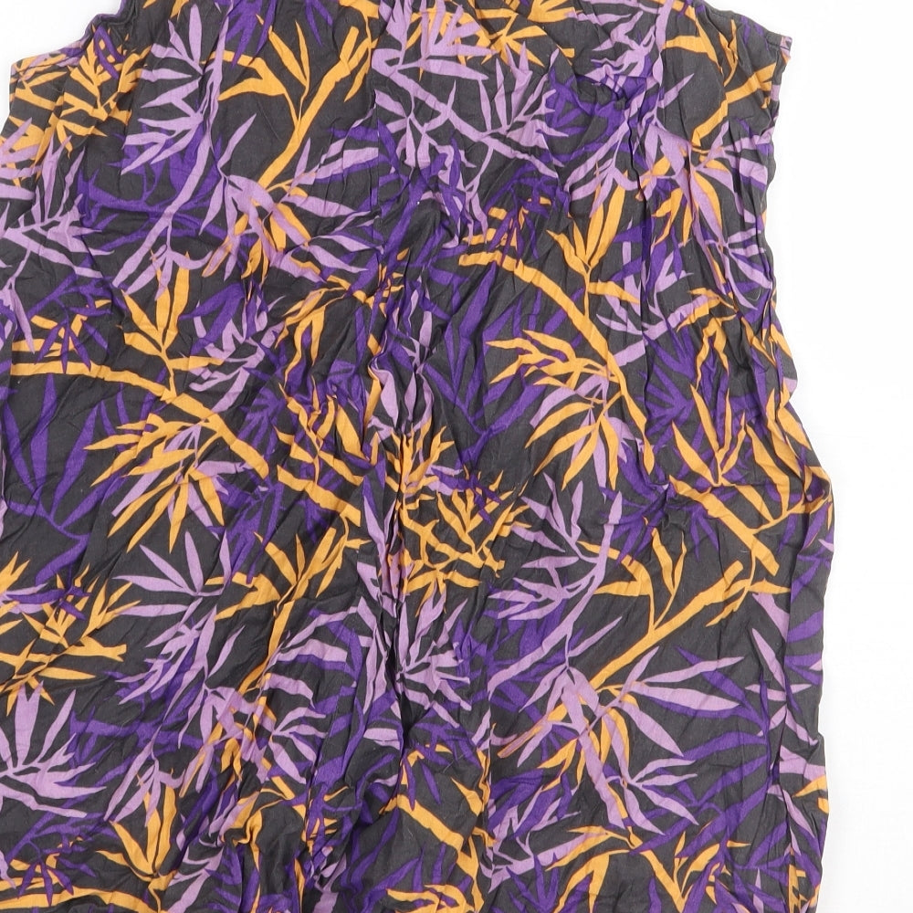 H&M Womens Purple Floral 100% Cotton Tunic Tank Size 10 Scoop Neck