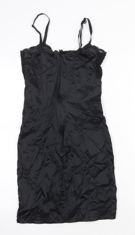 I.Q Trademark Womens Black Acetate Mini Size 8 Scoop Neck Zip