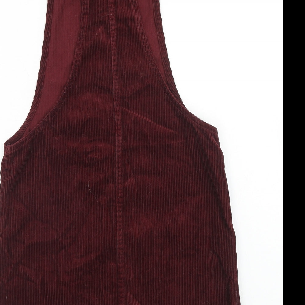 Denim & Co. Womens Red Cotton Pinafore/Dungaree Dress Size 6 Square Neck Button