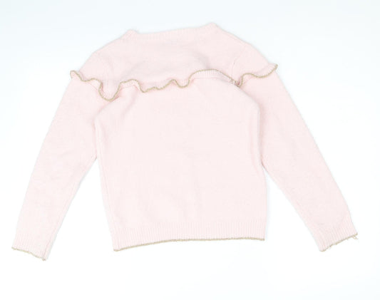 Crafted Girls Pink Round Neck Acrylic Pullover Jumper Size 9-10 Years Pullover
