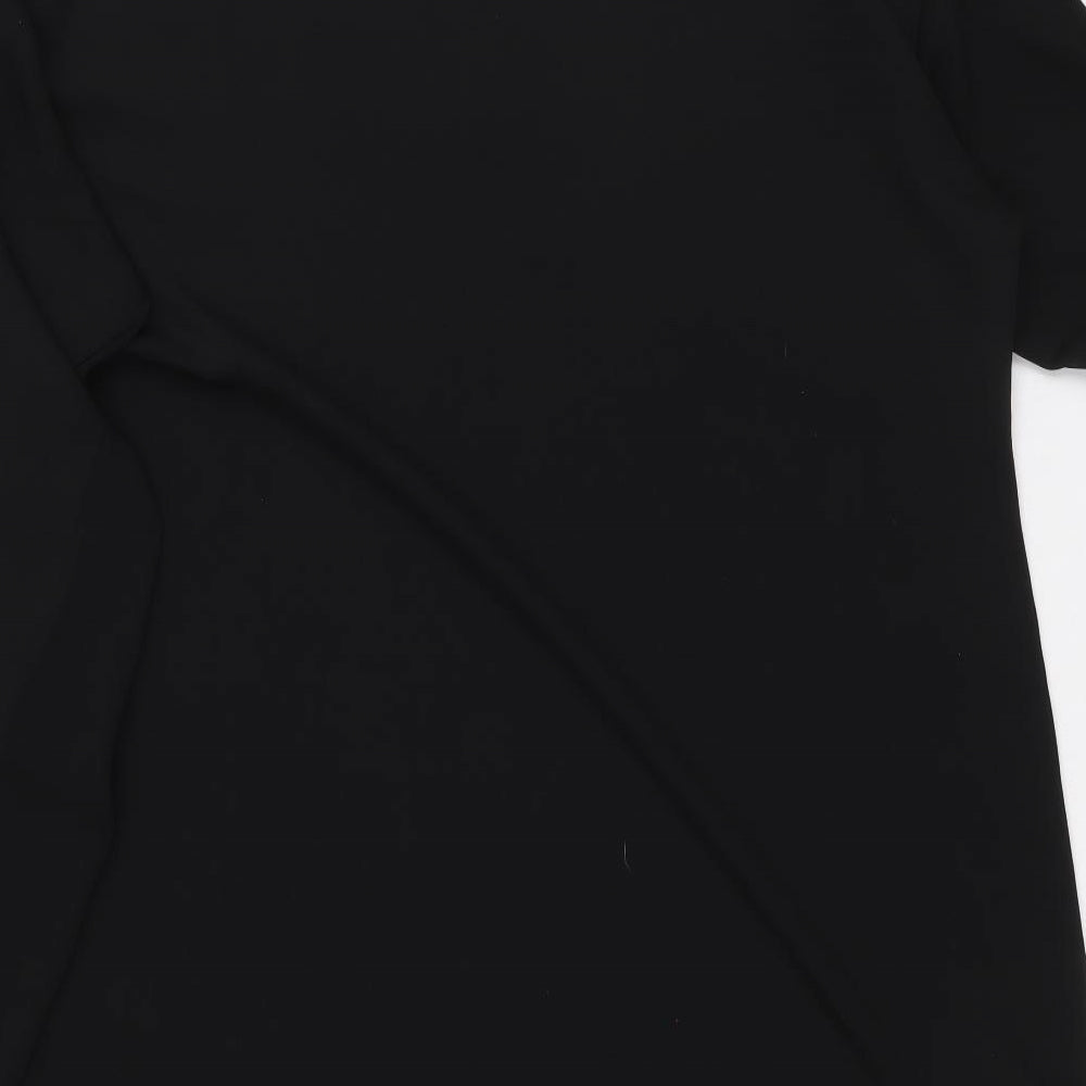 Brand and care label for ASOS women’s black polyester t-shirt dress, size UK 10, round neck pullover