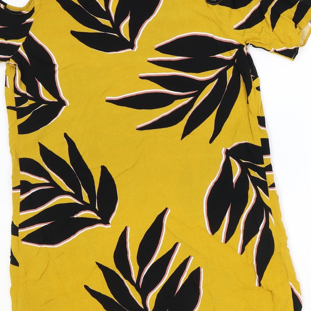 Papaya Womens Orange Geometric Viscose Basic Blouse Size 12 V-Neck - Leaf Print