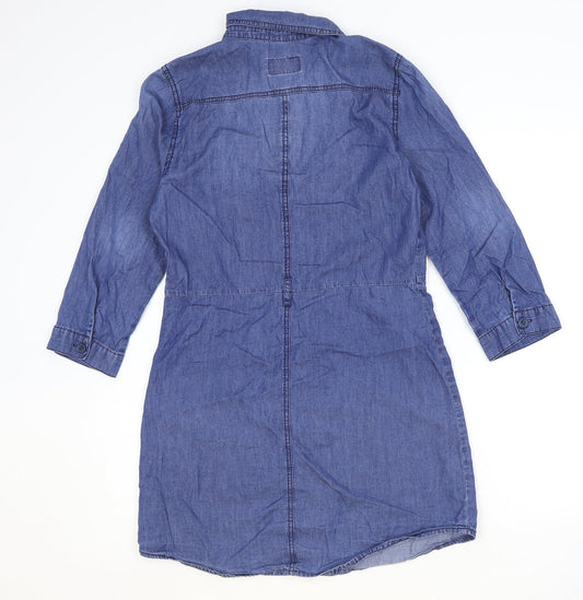 CI SONO Womens Blue 100% Cotton Shirt Dress Size M Collared Button