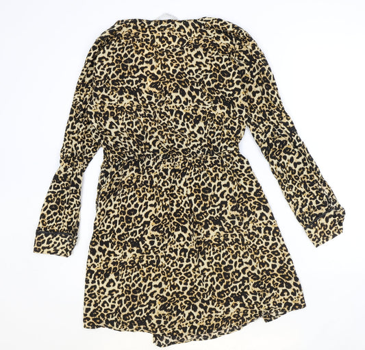 Zara Womens Brown Animal Print Viscose A-Line Size M V-Neck Pullover - Leopard print