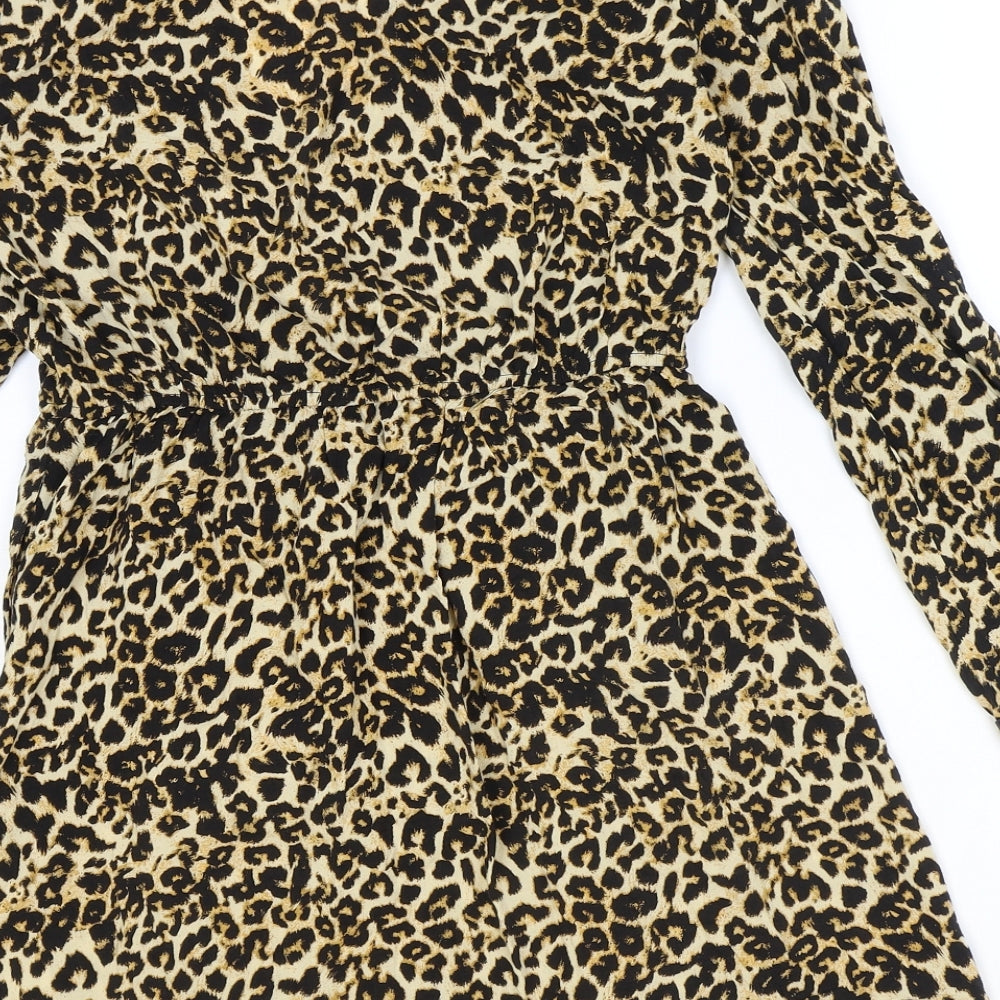 Zara Womens Brown Animal Print Viscose A-Line Size M V-Neck Pullover - Leopard print