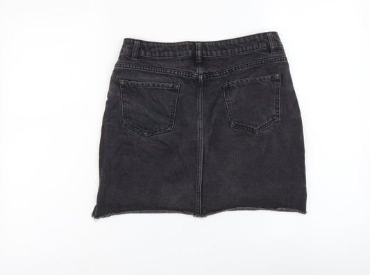 New Look Womens Grey Cotton Mini Skirt Size 10 Button