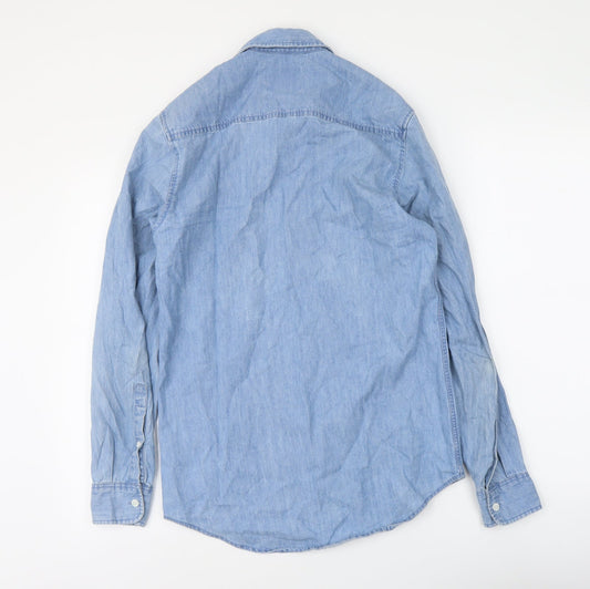 Topman Womens Blue Cotton Basic Button-Up Size XS Collared