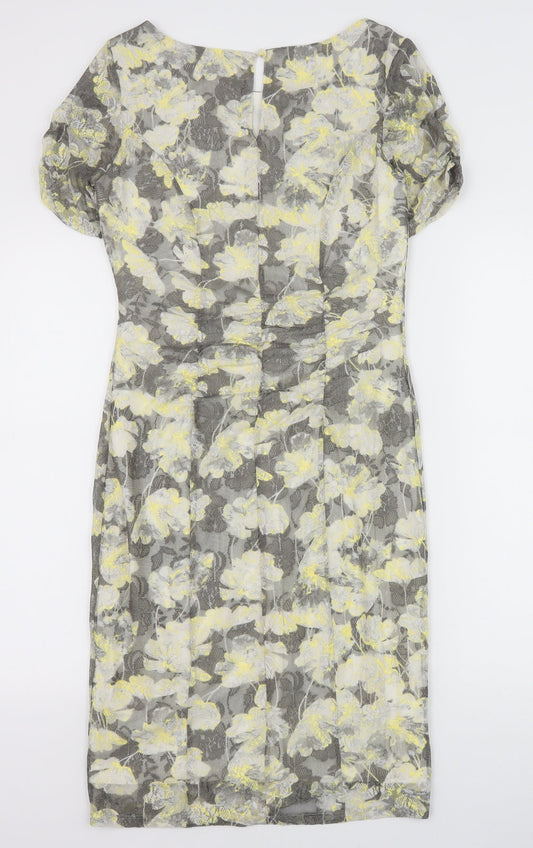 Marks and Spencer Womens Grey Floral Polyester Pencil Dress Size 10 Boat Neck Button
