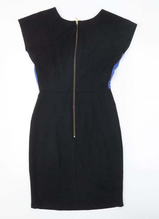 Wolf & Whistle Womens Black Colourblock Viscose Shift Size 8 Boat Neck Zip
