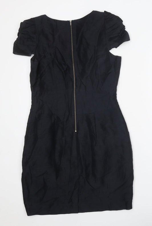Limited Collection Womens Black Linen Sheath Size 10 Round Neck Zip