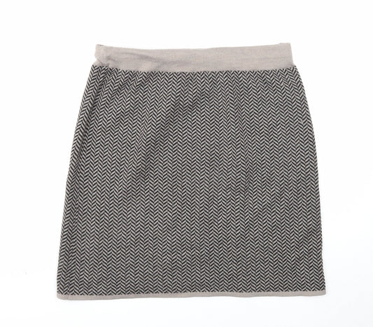 Adrienne Vittadini Womens Brown Herringbone Acrylic Straight & Pencil Skirt Size L