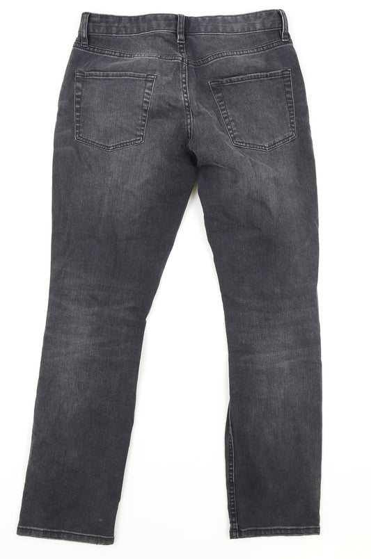 Topman Mens Black Cotton Straight Jeans Size 30 in L32 in Slim Button