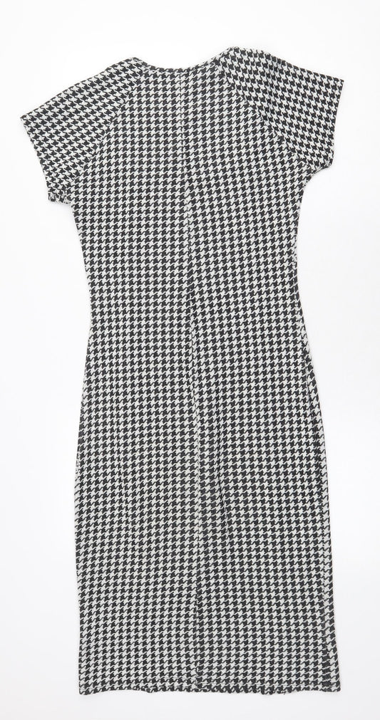 AMARANTO Womens White Geometric Acrylic Pencil Dress Size 10 Square Neck Pullover