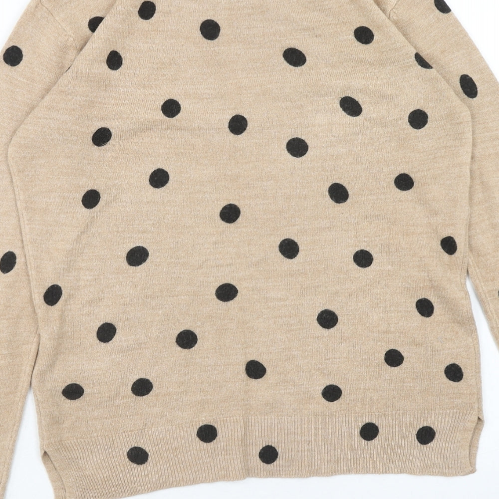 Marks and Spencer Womens Brown Round Neck Polka Dot Acrylic Pullover Jumper Size 6