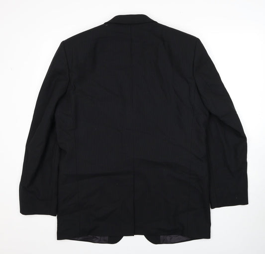ROY ROBSON Mens Black Striped Wool Jacket Suit Jacket Size XL Regular