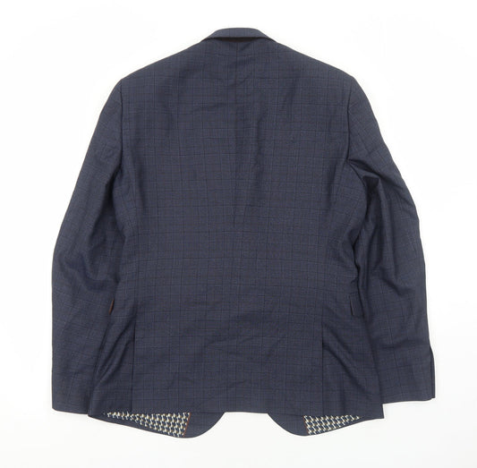 NEXT Mens Blue Plaid Polyester Jacket Suit Jacket Size L Regular