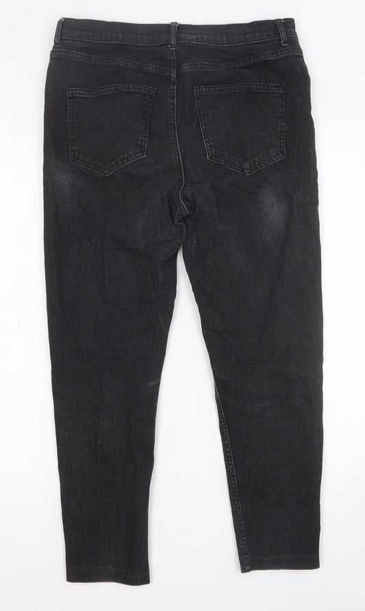 Marks and Spencer Womens Black Cotton Skinny Jeans Size 12 Slim Button