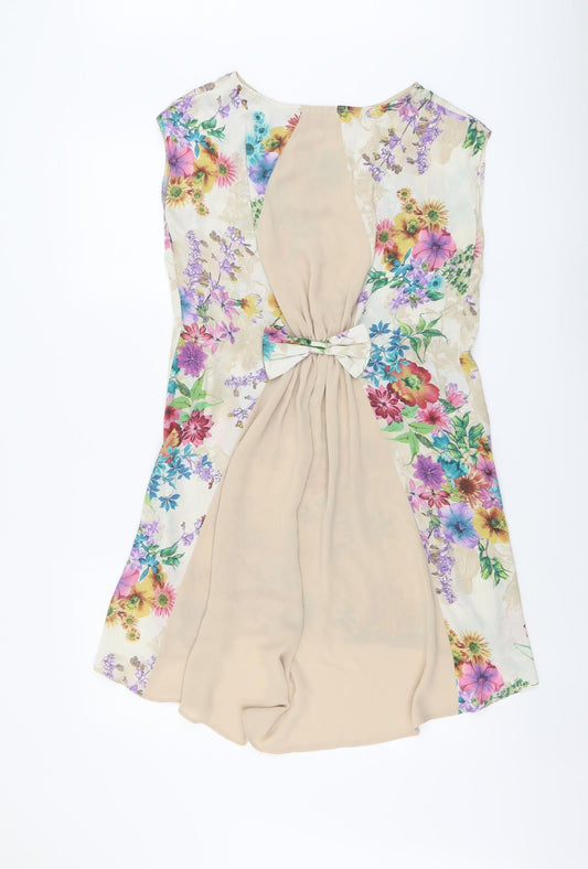 Love Womens Beige Floral Polyester Shift Size S Boat Neck Pullover