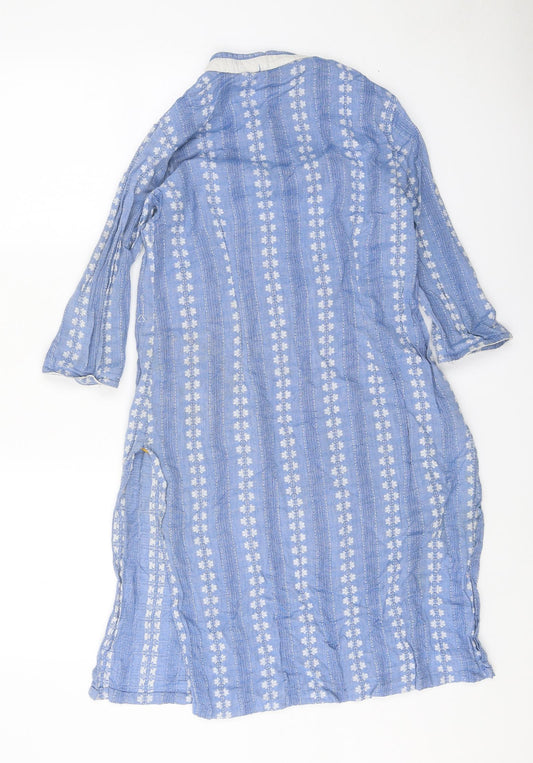 Arelia Womens Blue Geometric 100% Cotton A-Line Size S Roll Neck Button