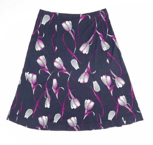 EWM Womens Blue Floral Polyester Swing Skirt Size 12
