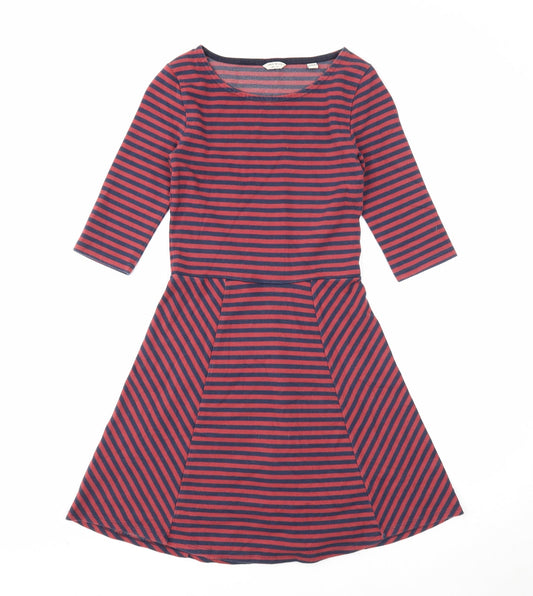Jack Wills Womens Red Striped Cotton Fit & Flare Size 6 Boat Neck Pullover