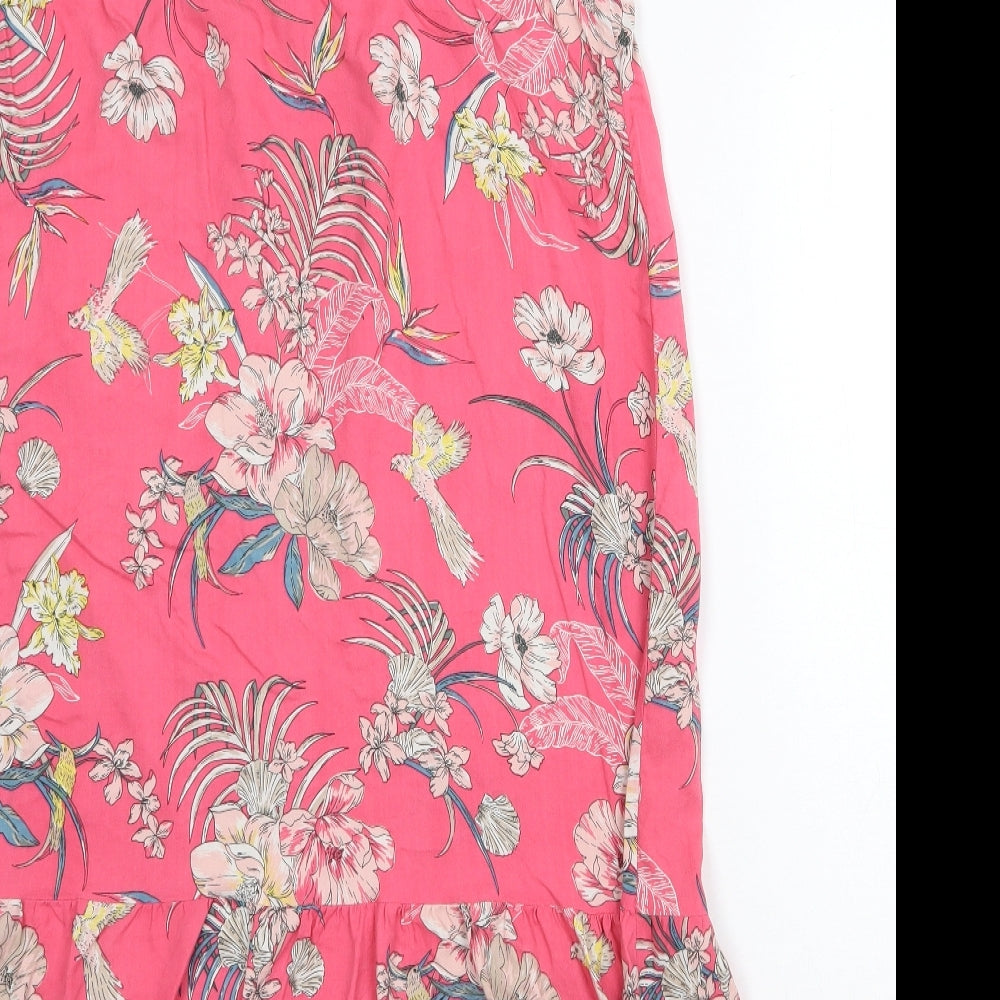 Marks and Spencer Womens Pink Floral Viscose A-Line Size 14 Square Neck Pullover