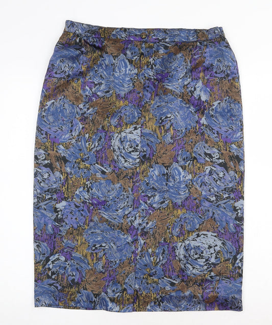 Preworn Womens Blue Geometric Polyester Straight & Pencil Skirt Size 34 in Zip