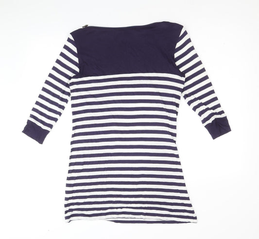 Marks and Spencer Womens Blue Striped Viscose Jumper Dress Size 12 Boat Neck Pullover