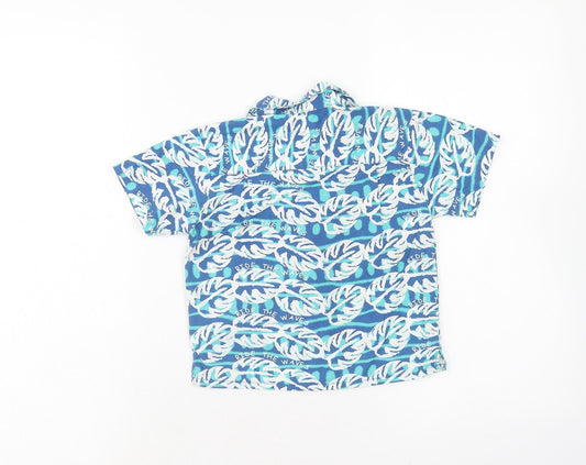 Mothercare Boys Blue Geometric Cotton Basic Button-Up Size 9-12 Months V-Neck Button