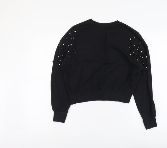 New Look Womens Black Cotton Pullover Sweatshirt Size 6 Pullover