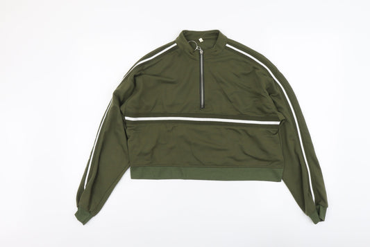 Preworn Womens Green Polyester Pullover Sweatshirt Size L Zip
