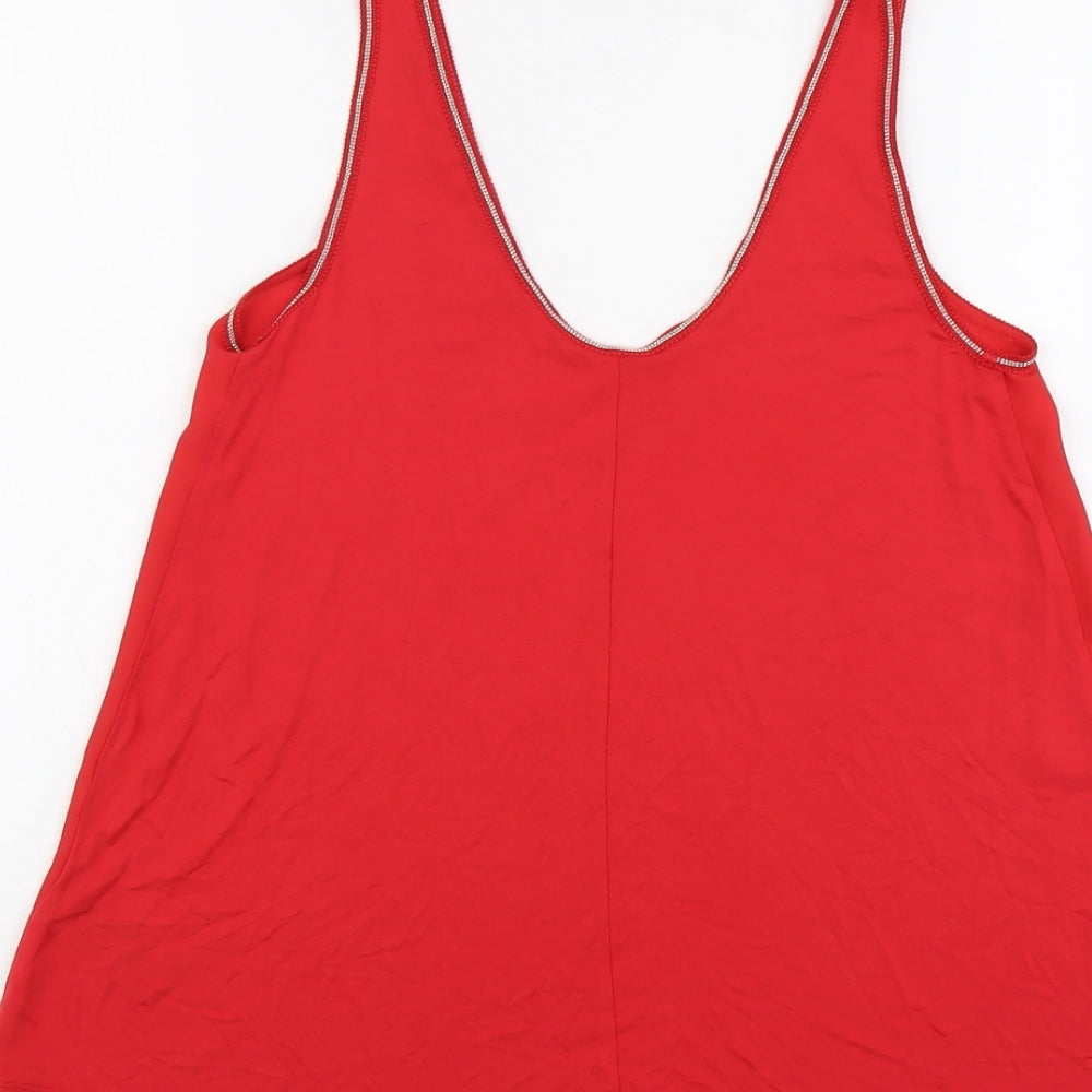 Marks and Spencer Womens Red Polyester Basic Tank Size 8 V-Neck