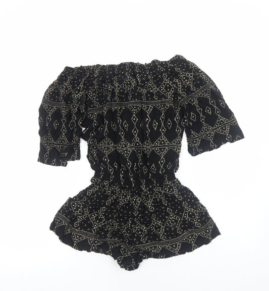 Beachgold Womens Black Geometric Viscose Playsuit One-Piece Size S Pullover
