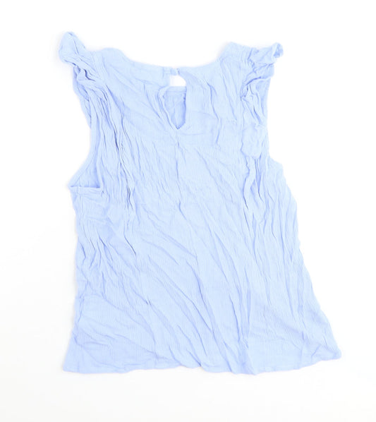 ICHI Womens Blue Viscose Basic Tank Size L Round Neck