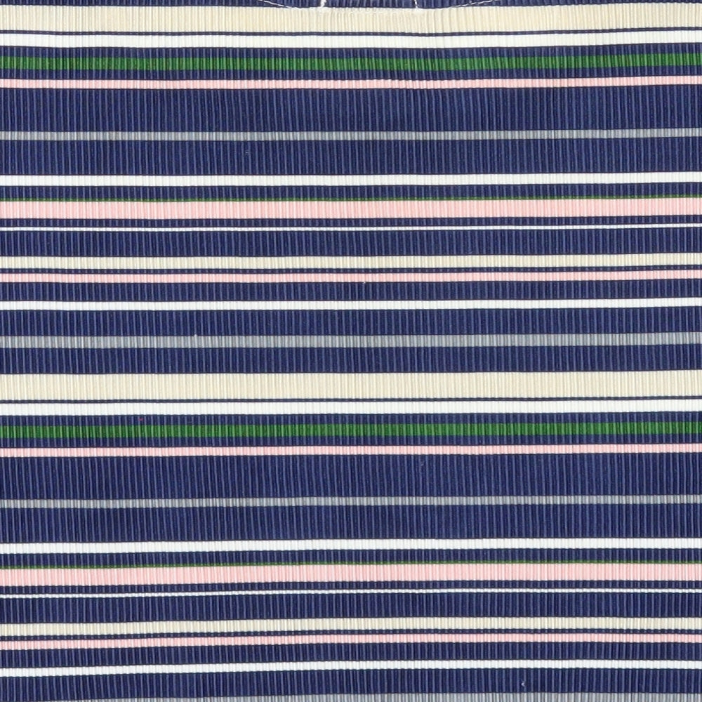 Stradivarius Womens Blue Striped Polyester Cropped T-Shirt Size M Scoop Neck