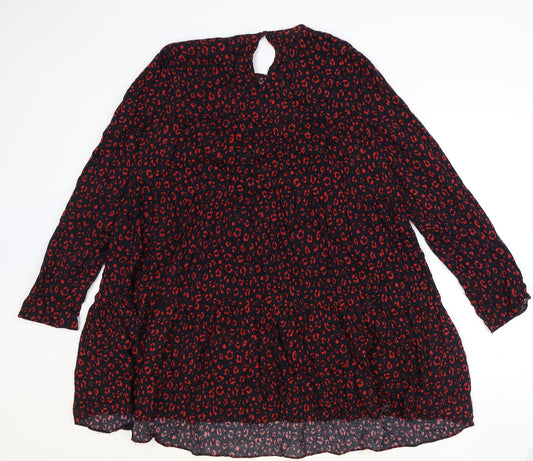 Zara Womens Black Geometric Viscose A-Line Size M Round Neck Button