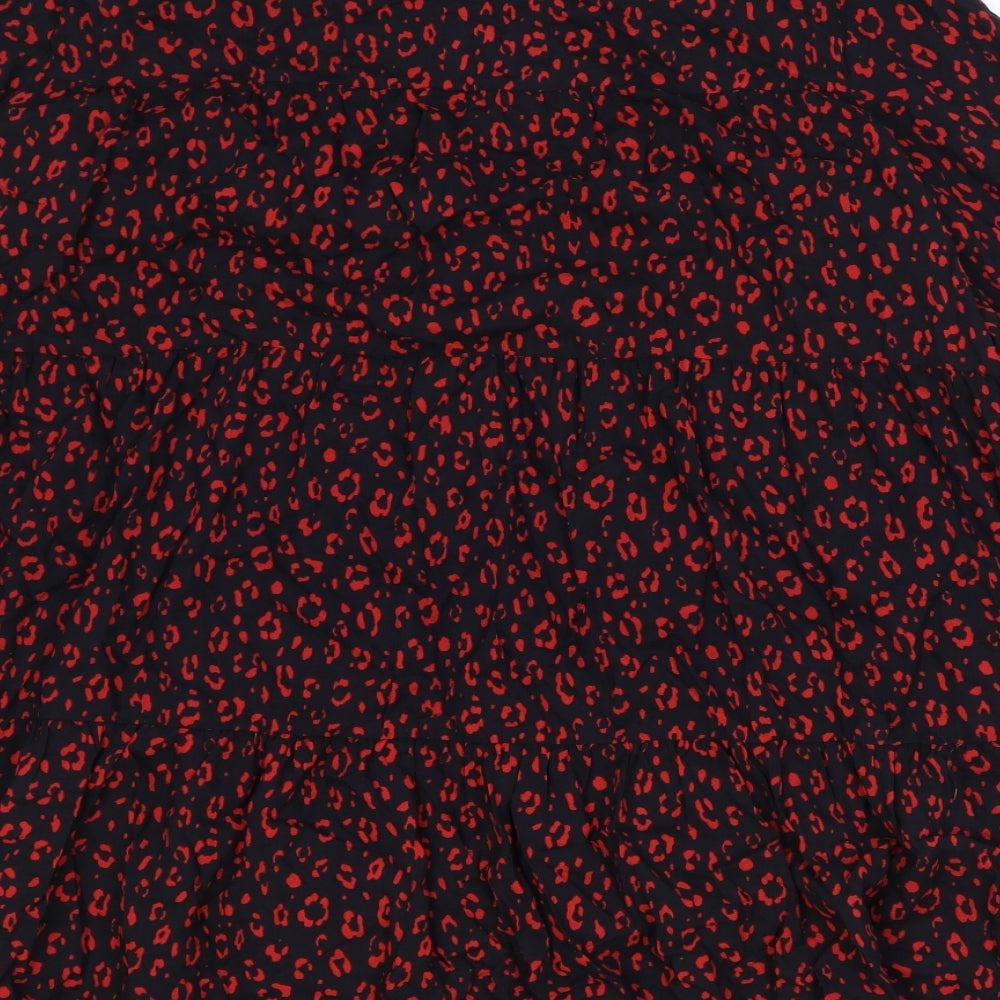 Zara Womens Black Geometric Viscose A-Line Size M Round Neck Button