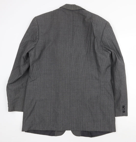Preworn Mens Grey Striped Polyester Jacket Suit Jacket Size 42 Regular