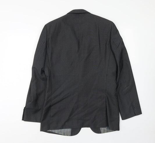 Limited Collection Mens Grey Striped Polyester Jacket Suit Jacket Size 38 Regular