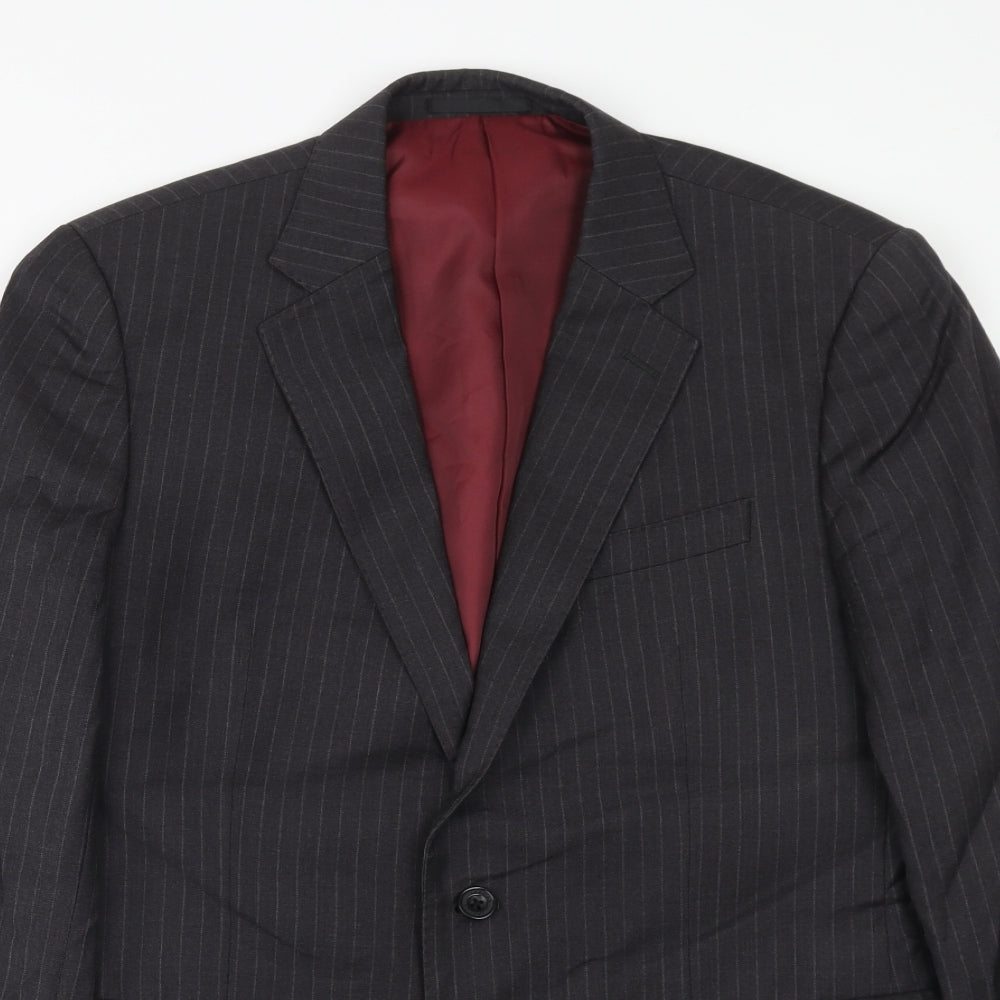 Jaegar Mens Grey Striped Polyacrylate Fibre Jacket Suit Jacket Size 40 Regular